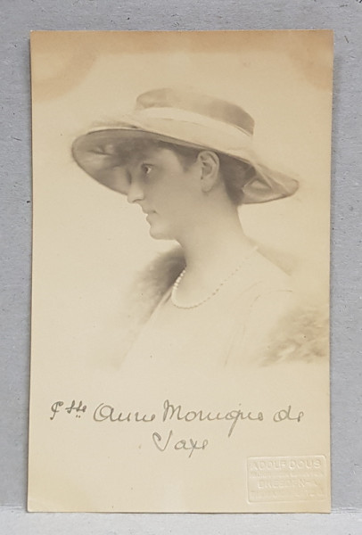 PRINTESA ANNE MONIQUE DE SACHSEN , FOTOGRAFIE TIP CARTE POSTALA , FOTOGRAF ADOLF DOUS , DRESDA , MONOCROMA, NECIRCULATA , PERIOADA PRIMULUI RAZBOI MONDIAL