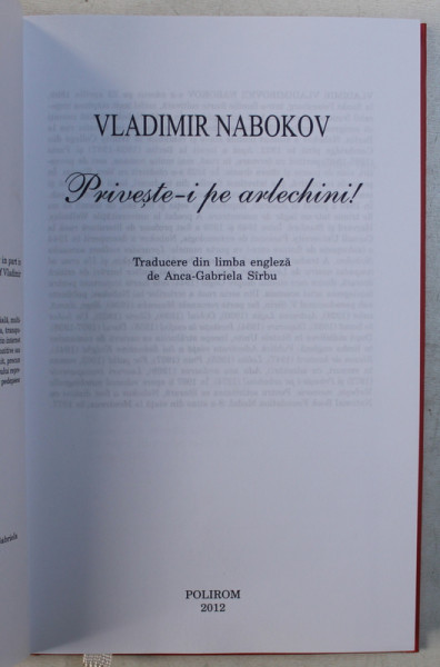 PRIVESTE- I PE ARLECHINI !  de VLADIMIR NABOKOV , 2012