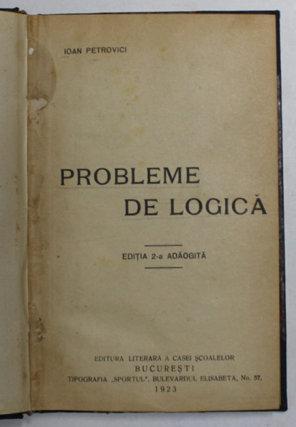 PROBLEME DE LOGICA de IOAN PETROVICI , 1923 ,