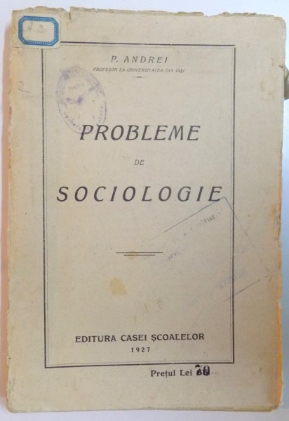 PROBLEME DE SOCIOLOGIE de P. ANDREI  1927
