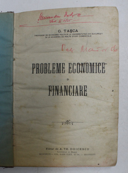 PROBLEME ECONOMICE SI FINANCIARE de G. TASCA , CONTINE HALOURI DE APA