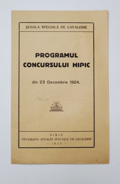 PROGRAMUL CONCURSULUI HIPIC DIN 23 DECEMBREIE 1924