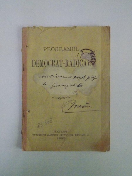 PROGRAMUL DEMOCRAT - RADICAL  1890
