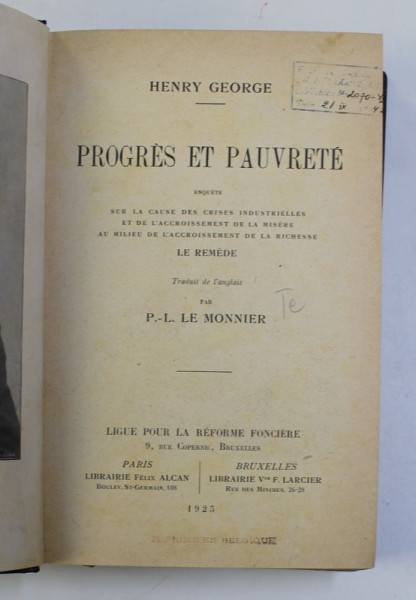PROGRES ET PAUVRETE par P.- L. LE MONNIER , 1925