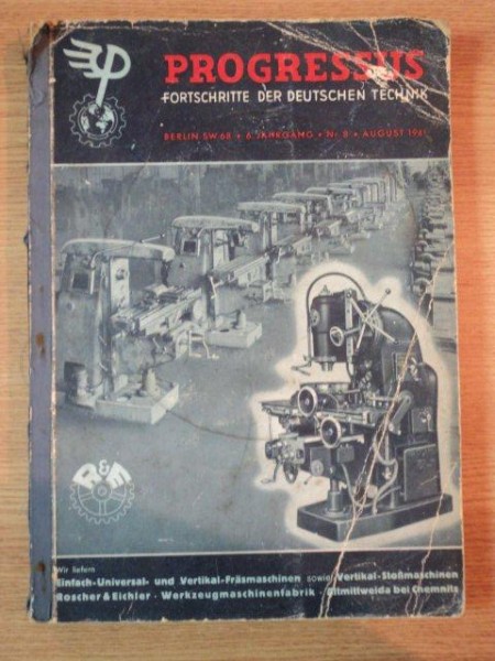 PROGRESSUS FORTSCHRITTE DER DEUTSCHEN TECHNIK BERLIN , NR. 8 , AUGUST 1941