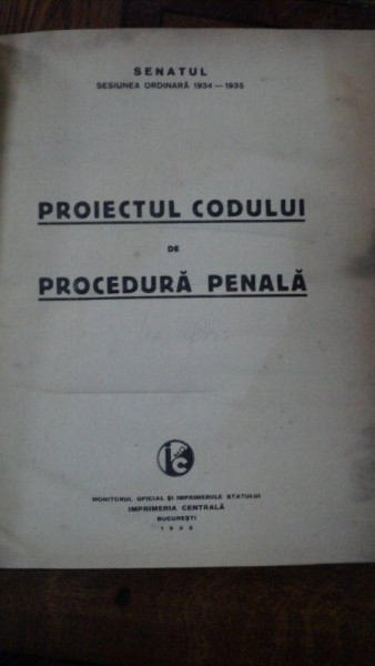 Proiectul codului de procedura penala, Senatul, Sesiunea ordinara 1934-1935