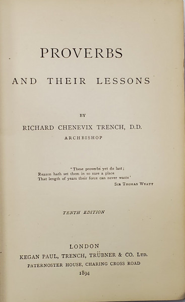PROVERBS AND THEIR LESSONS by RICHARD CHEVENIX TRENCH , 1894