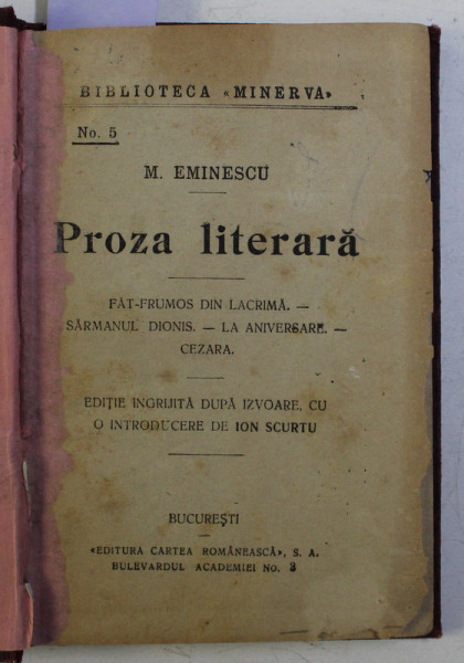 PROZA LITERARA de M. EMINESCU , 1925