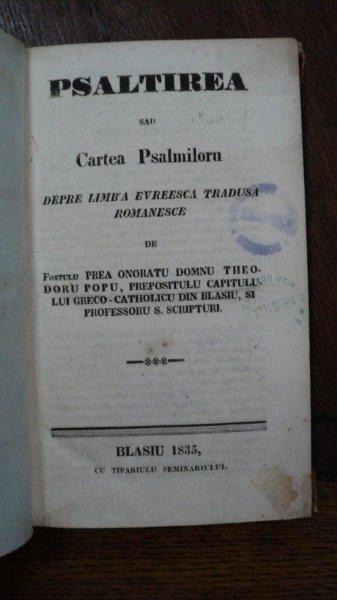 Psaltirea sau Cartea Psalmilor, Blaj 1835