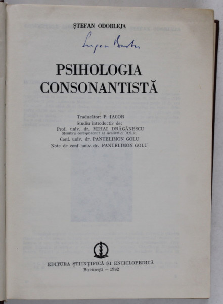 PSIHOLOGIA CONSONANTISTA-STEFAN ODOBLEJA , 1982