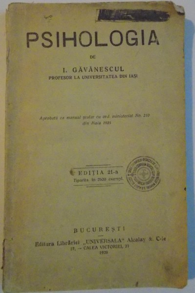 PSIHOLOGIA , EDITIA A 21 A , 1928