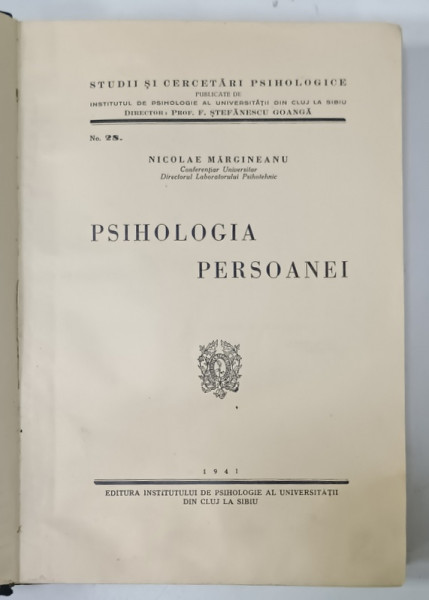 PSIHOLOGIA PERSOANEI de NICOLAE MARGINEANU , 1941