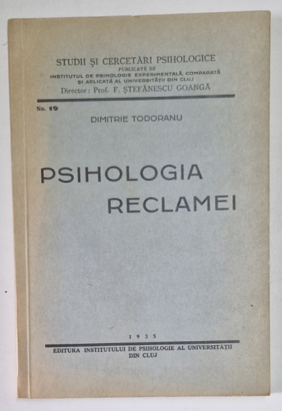 PSIHOLOGIA RECLAMEI , 1935  de DIMITRIE TODORANU