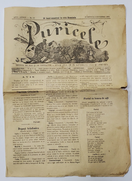 ' PURICELE ' , REVISTA DE HAZ SI DE DISTRACTIE , ANUL I , NR. 83 , DUMINICA ,  2 DECEMBRIE , 1879
