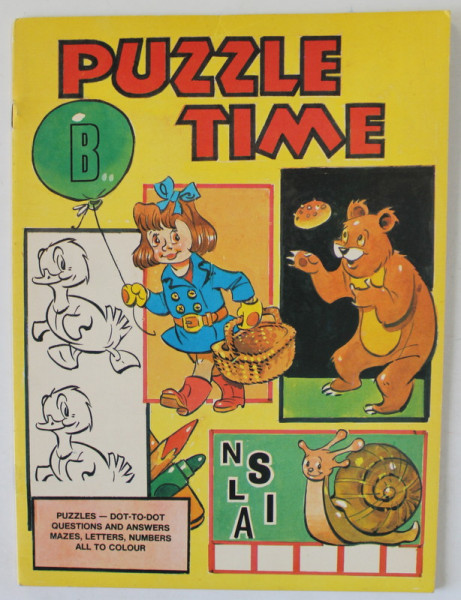 PUZZLE TIME , B , CARTE DE COLORAT SI DE JOCURI PENTRU COPII , ANII  '70