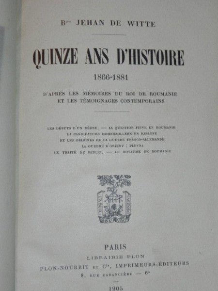QUINZE ANS D' HISTOIRE  1866- 1881  PARIS 1905