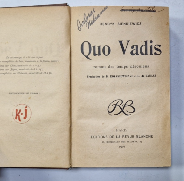 QUO VADIS , roman des temps neroniens par HENRYK SIENKIEWICZ , 1901