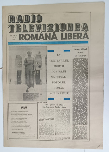 RADIO TELEVIZIUNEA ROMANA LIBERA , REVISTA ,  ANUL I , NR. 1,  8-14 IAN. 1990 , CONTINE SI PROGRAMUL EMISIUNILOR