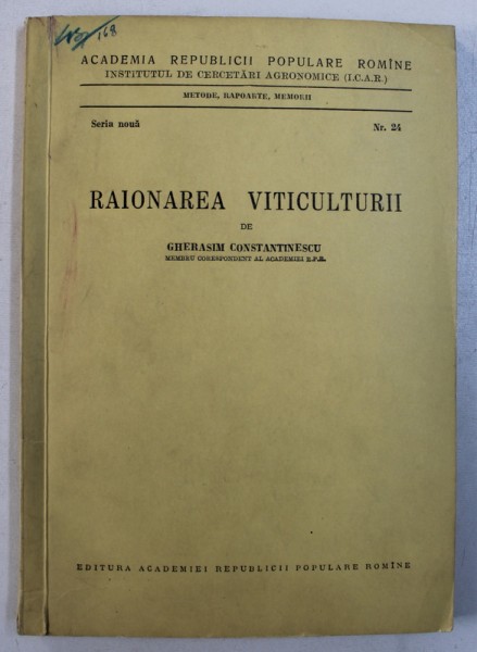 RAIONAREA VITICULTURII de GHERASIM CONSTANTINESCU , 1958