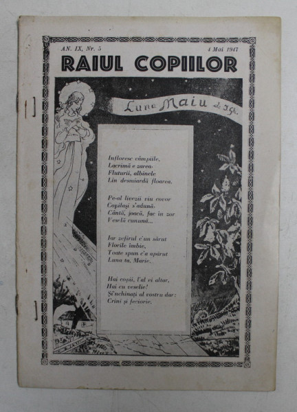 RAIUL COPIILOR  - REVISTA RELIGIOASA  CATOLICA , ANUL IX  , NR. 5 , 4 MAI , 1947