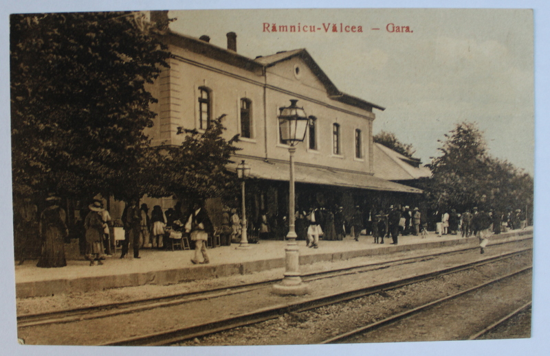 RAMNICU - VALCEA - GARA , CARTE POSTALA ILUSTRATA , POLICROMA, CIRCULATA , 1911