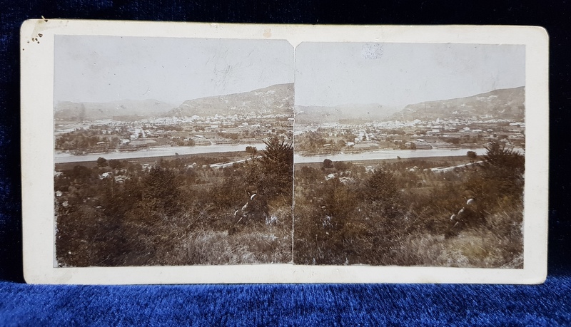 RAMNICU VALCEA , VEDERE PANORAMICA , FOTOGRAFIE STEREOSCOPICA , MONOCROMA , PE SUPORT DE CARTON , CCA. 1900