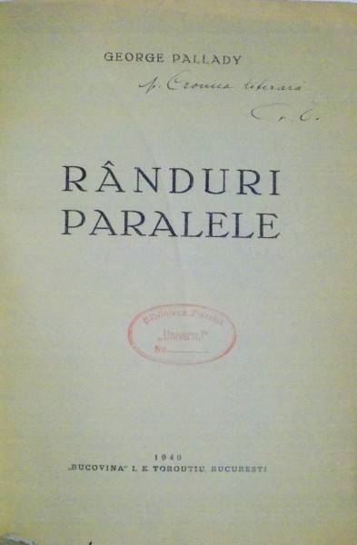 RANDURI PARALELE de GEORGE PALLADY , 1940