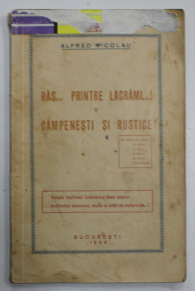 RAS ...PRINTRE LACRIMI ...! si  CAMPENESTI SI RUSTICE de ALFRED NICOLAU , 1934