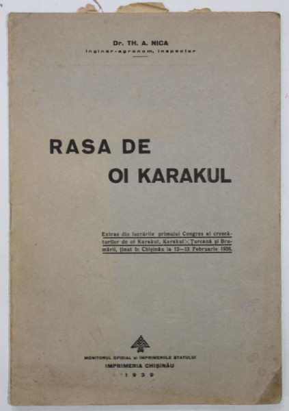 RASA DE OI KARAKUL de Dr. TH. A. NICA , 1939