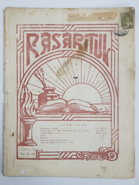 RASARITUL , ORGAN AL CASELOR NATIONALE SI AL ASOCIATIEI SANATATEA SOCIALA , ANUL XI , NR. 15 -16 , NOV. - DEC. 1929