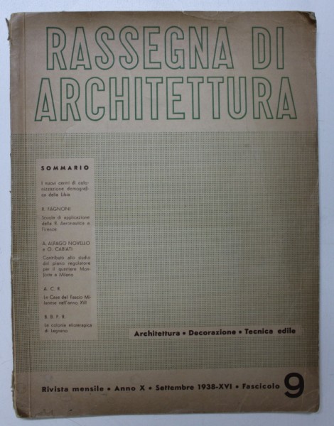 RASSEGNA DI ARCHITETTURA - RIVISTA MENSILE - ANNO X - SETTEMBRE , 1938