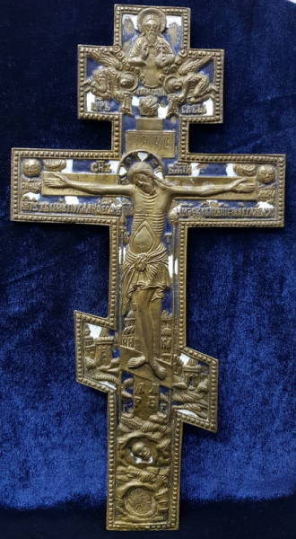 Rastignirea lui Iisus, Crucifix din bronz cu email, Rusia sfarsit secol XIX