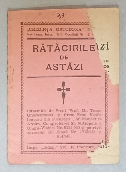 RATACIRILE DE ASTAZI de TOMA GHERASIMESCU si VASILE IONESCU , 1940