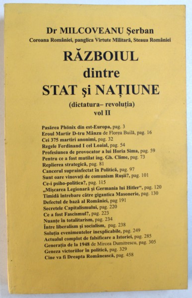RAZBOIUL DINTRE STAT SI NATIUNE ( DICTATURA  - REVOLUTIA ) , VOL. II de MILCOVEANU SERBAN , 1998