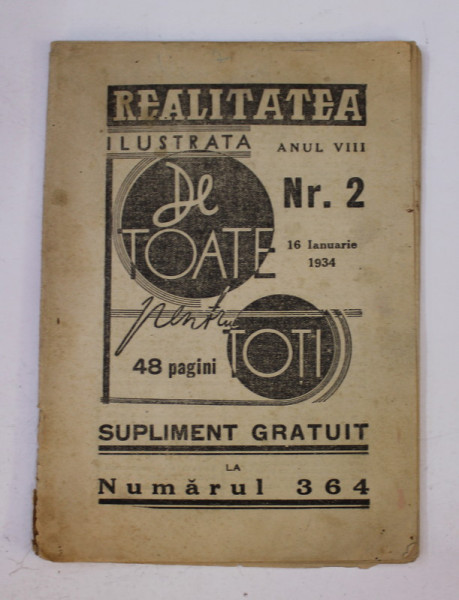 REALITATEA ILUSTRATA , ANUL VIII , NR. 2 , 16 IANUARIE 1934 , PREZINTA PETE SI URME DE UZURA