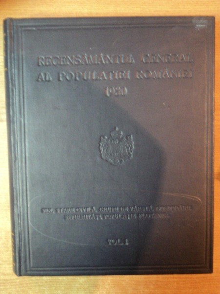 RECENSAMANTUL GENERAL AL POPULATIEI ROMANE DIN 29 DECEMBRIE 1930 , VOL. I SEX , STARE CIVILA , GRUPE DE VARSTA , GOSPOSARII , INFIRMITATI , POPULATIA 