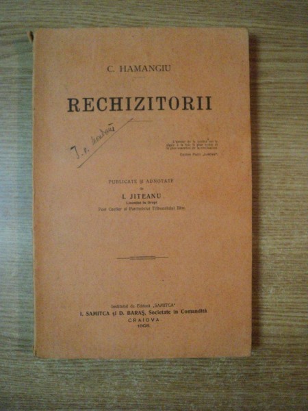 RECHIZITORII de C. HAMANGIU , Craiova 1908