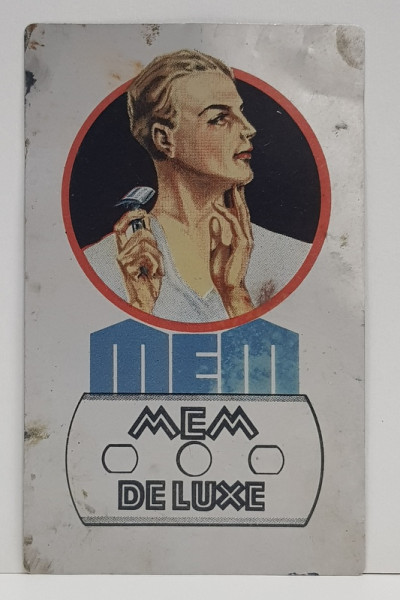 RECLAMA LA LAME DE RAS ' MEM ' , TIPARITA PE ALUMINIU , TIP CARTE POSTALA , INTERBELICA