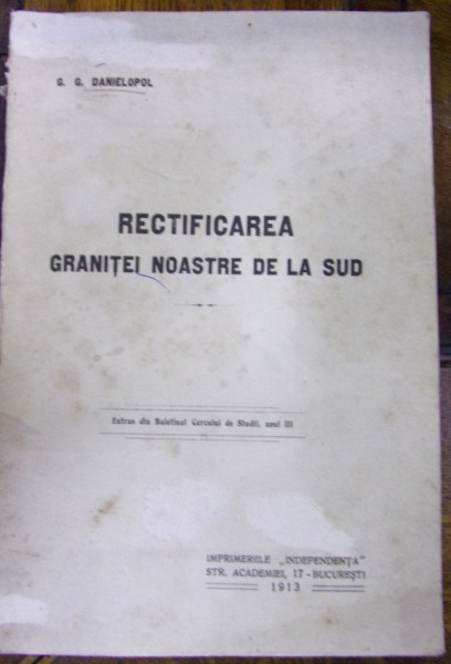 RECTIFICAREA GRANITEI NOASTRE DE LA SUD de G.G. DANIELOPOL , 1913