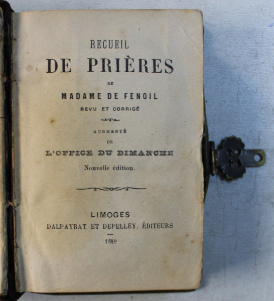 RECUEIL DE PRIERES DE MADAME DE FENOIL , 1889