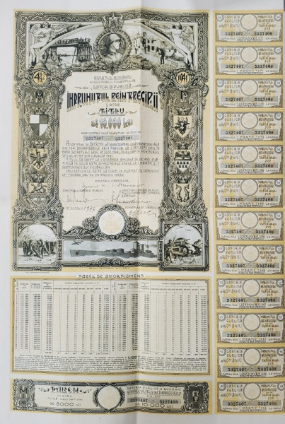 REGATUL ROMANIEI , IMPRUMUTUL REINTREGIRII , TITLU DE 10.000 LEI , 1941