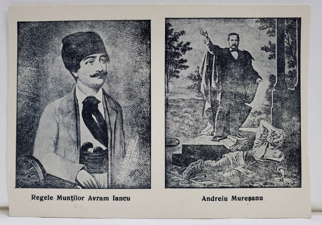 REGELE MUNTILOR AVRAM IANCU si ANDREI MURESANU , FOTOMONTAJ , CARTE POSTALA , INTERBELICA