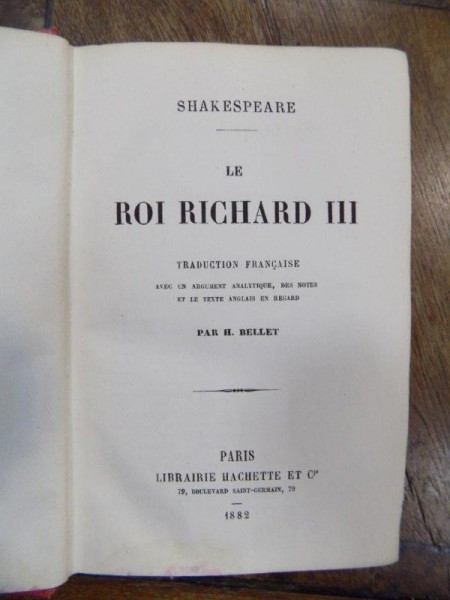 Regele Richard al III-lea, trad. H. Bellet, Paris 1882