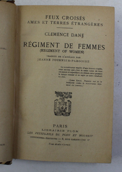 REGIMENT DE FEMMES par CLEMENCE DANE , 1932