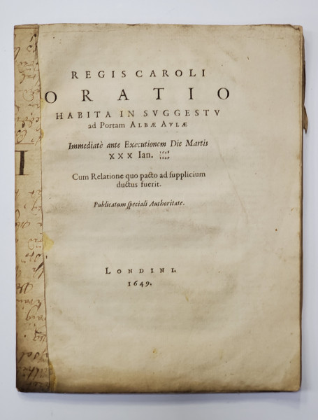 REGIS CAROLI ORATIO HABITA IN SVGGESTV ad Portam Albae Aulae - Londra, 1649