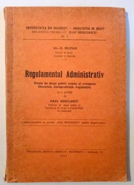 REGULAMENTUL ADMINISTRATIV de AL. E. SILVIAN , 1934