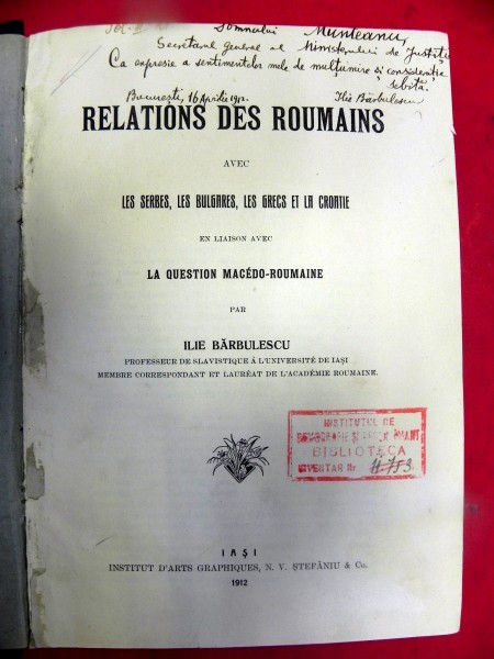 Relation des roumains Ilie Barbulescu  - IASI 1912