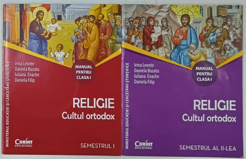 RELIGIE , CULTUL ORTODOX  , MANUAL PENTRU CLASA  I ,SEMESTRELE 1 si 2 de IRINA LEONTE ...DANIELA  FILIP , 2 CARTI , 2015 , CD INCLUS *