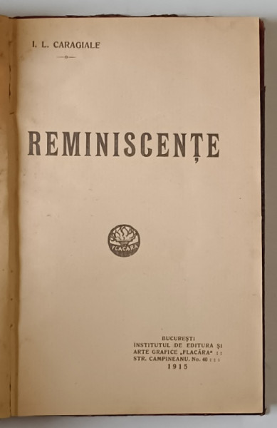 REMINISCENTE de I.L. CARAGIALE, EDITIA I  1915