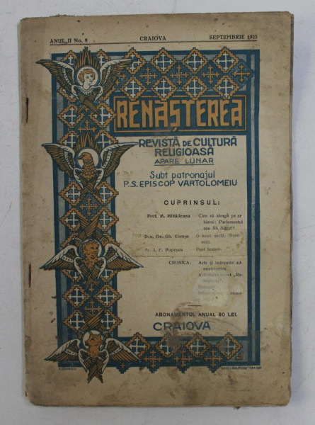 RENASTEREA , REVISTA DE CULTURA RELIGIOASA , ANUL II , NUMARUL 9 , SEPTEMBRIE , 1923